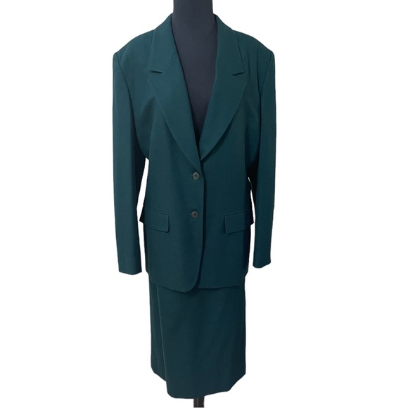 Pendleton Classic Virgin Wool Hunter Green 2 Pcs Suit Sz 16 Blazer 14 Skirt Set - Picture 3 of 16